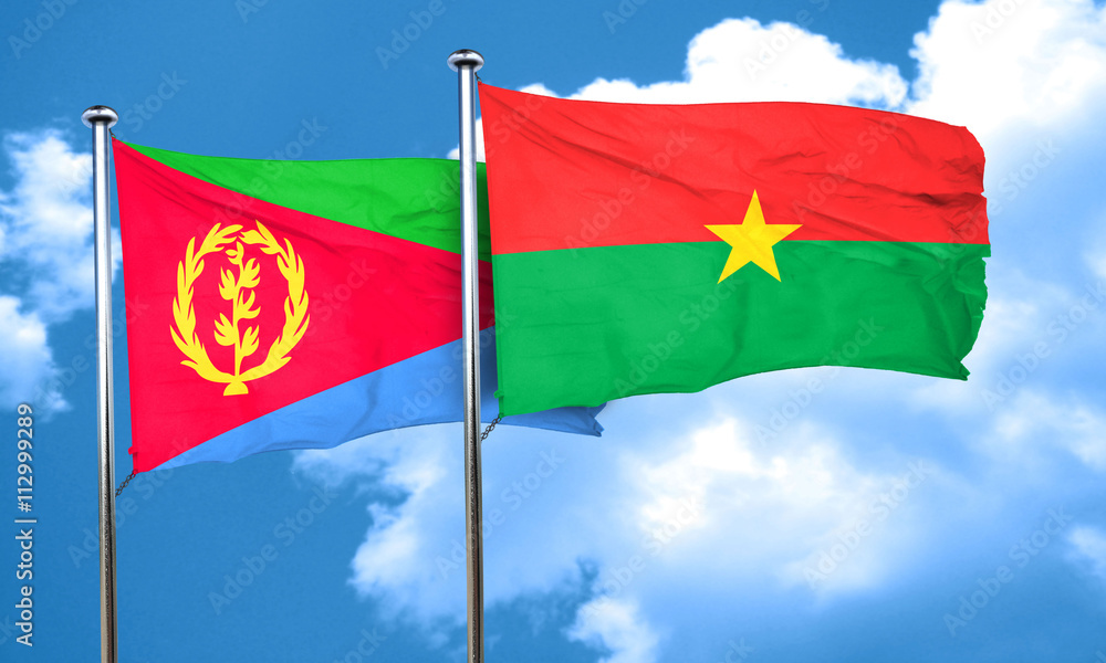 Eritrea flag with Burkina Faso flag, 3D rendering Eritrea flag with Burkina Faso flag, 3D rendering