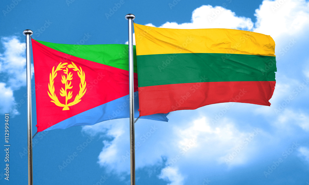 Eritrea flag with Lithuania flag, 3D rendering Eritrea flag with Lithuania flag, 3D rendering