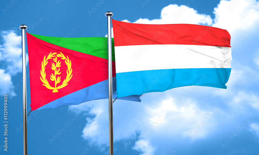 Eritrea flag with Luxembourg flag, 3D rendering