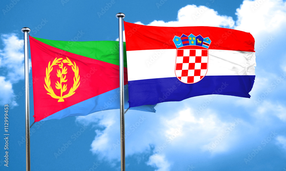 Eritrea flag with Croatia flag, 3D rendering Eritrea flag with Croatia flag, 3D rendering