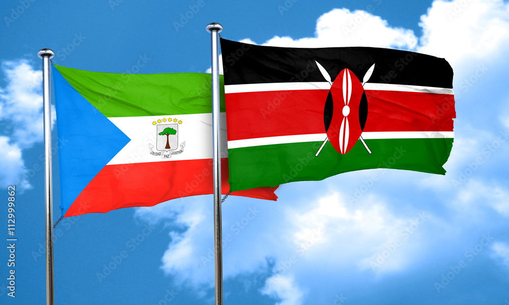 Equatorial guinea flag with Kenya flag, 3D rendering Equatorial guinea flag with Kenya flag, 3D rendering