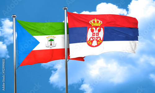 Equatorial guinea flag with Serbia flag, 3D rendering