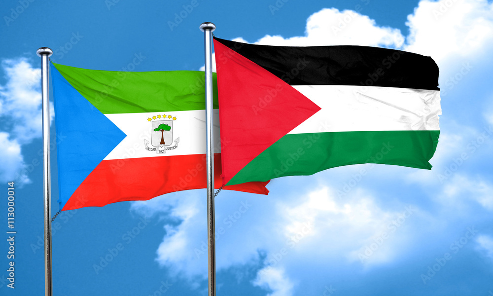 Equatorial guinea flag with Palestine flag, 3D rendering Equatorial guinea flag with Palestine flag, 3D rendering