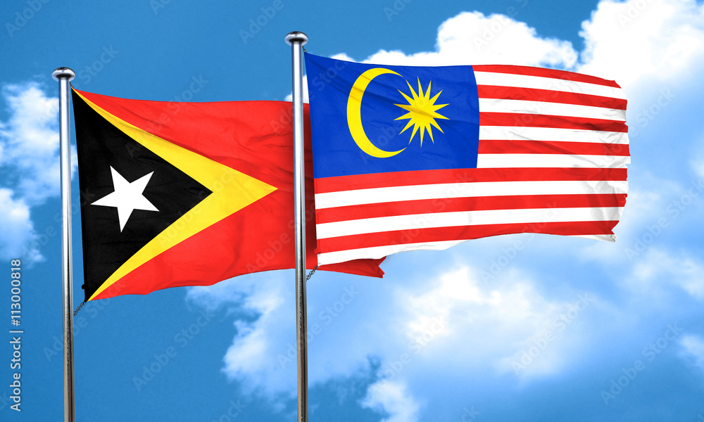 east timor flag with Malaysia flag, 3D rendering