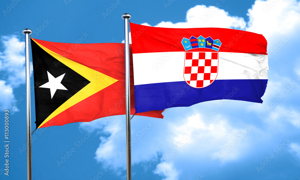 east timor flag with Croatia flag, 3D rendering east timor flag with Croatia flag, 3D rendering
