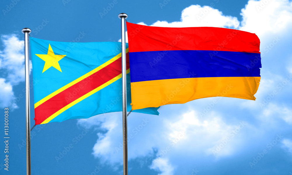 Democratic republic of the congo flag with Armenia flag, 3D rend Democratic republic of the congo flag with Armenia flag, 3D rend