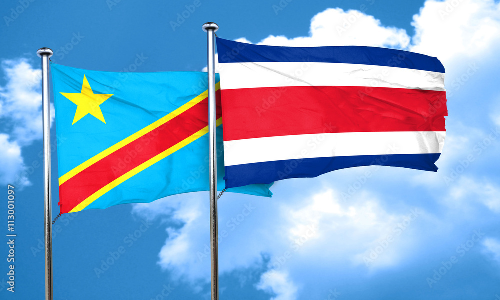Democratic republic of the congo flag with Costa Rica flag, 3D r Democratic republic of the congo flag with Costa Rica flag, 3D r