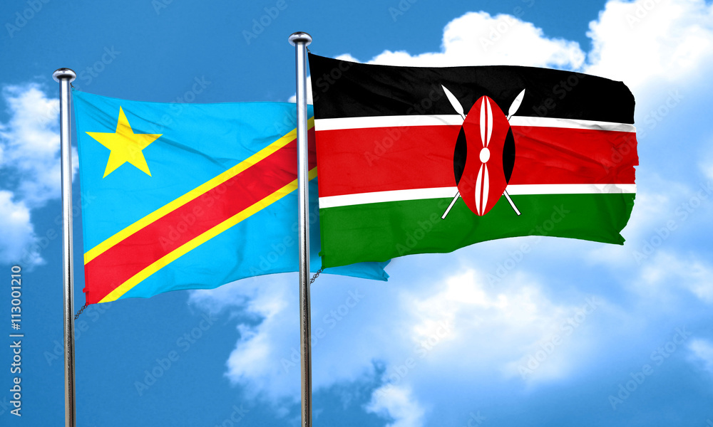 Democratic republic of the congo flag with Kenya flag, 3D render Democratic republic of the congo flag with Kenya flag, 3D render