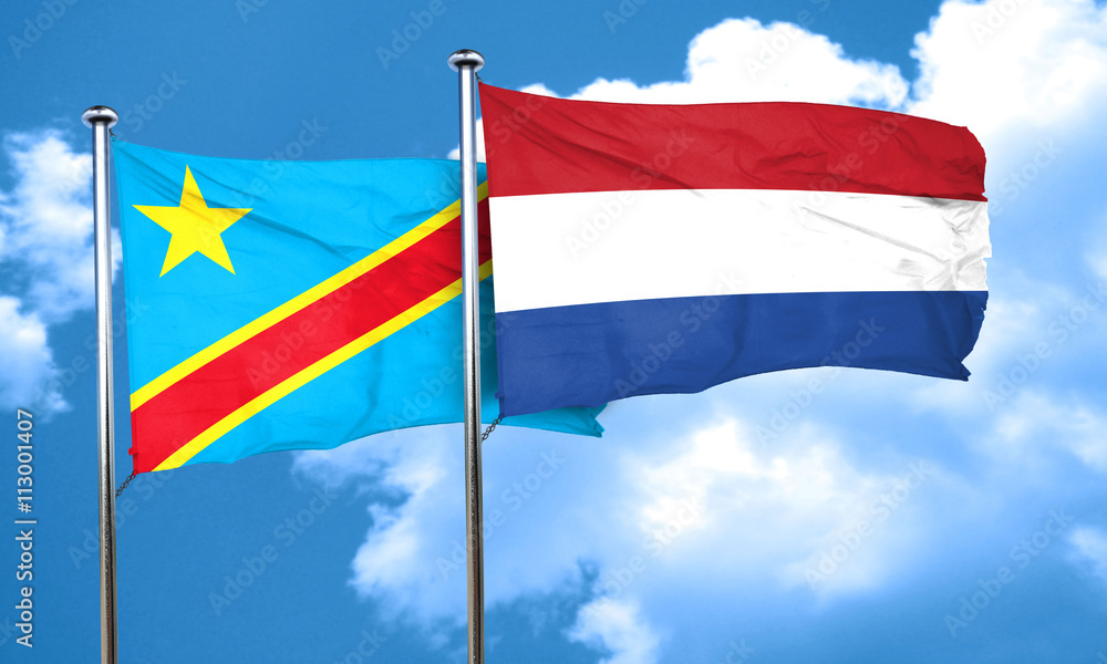 Democratic republic of the congo flag with Netherlands flag, 3D Democratic republic of the congo flag with Netherlands flag, 3D