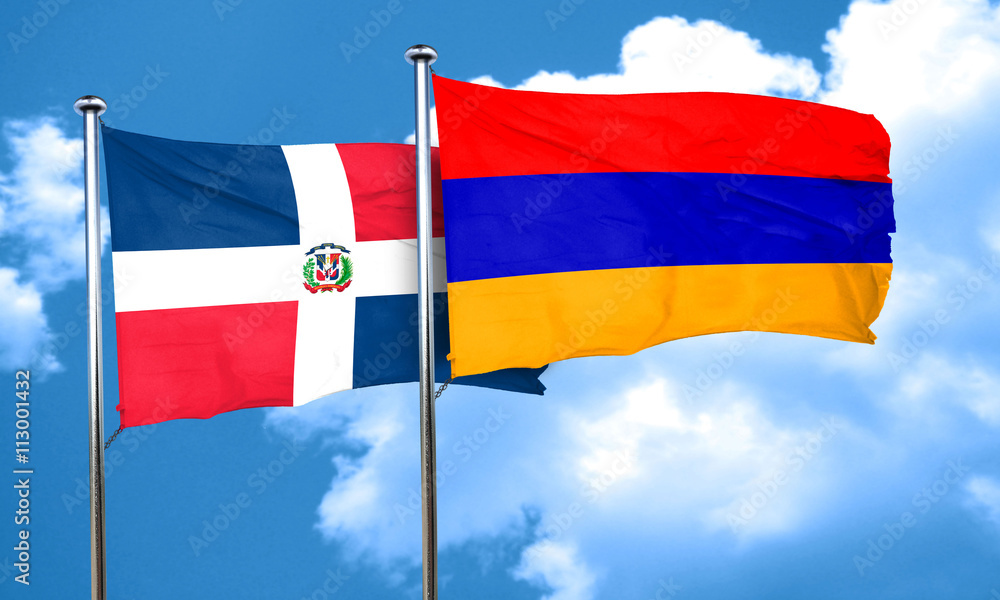 dominican republic flag with Armenia flag, 3D rendering dominican republic flag with Armenia flag, 3D rendering