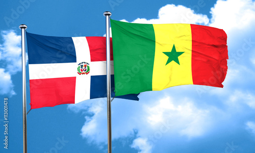 dominican republic flag with Senegal flag, 3D rendering