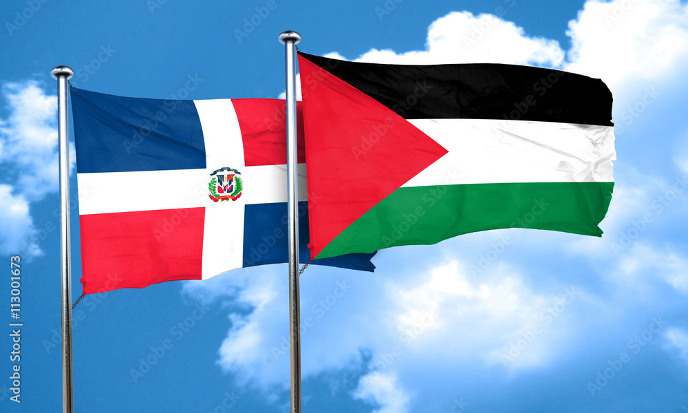 dominican republic flag with Palestine flag, 3D rendering dominican republic flag with Palestine flag, 3D rendering