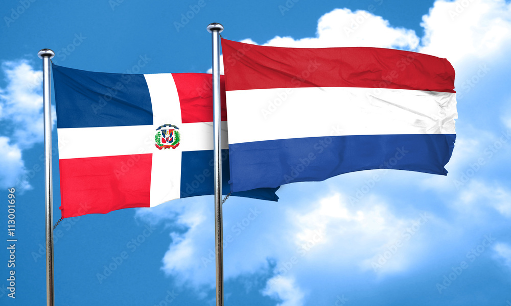 dominican republic flag with Netherlands flag, 3D rendering