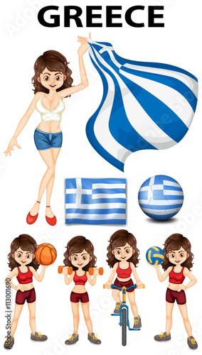 Greece flag and woman athlete