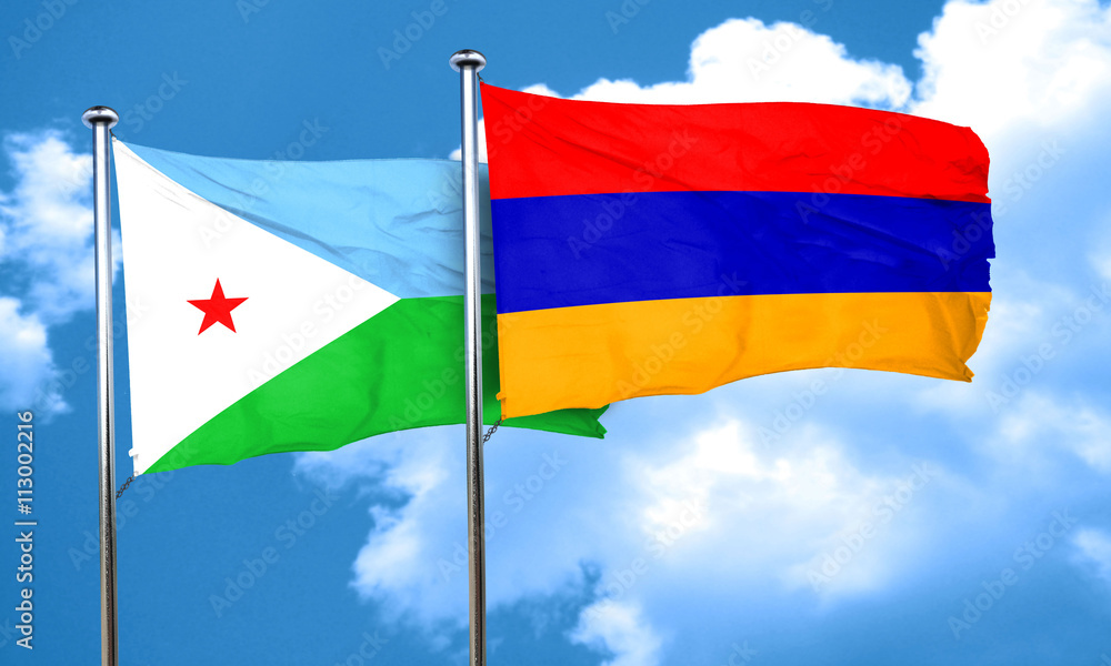 Djibouti flag with Armenia flag, 3D rendering Djibouti flag with Armenia flag, 3D rendering