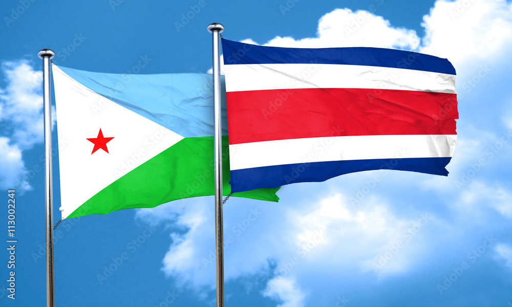 Djibouti flag with Costa Rica flag, 3D rendering Djibouti flag with Costa Rica flag, 3D rendering