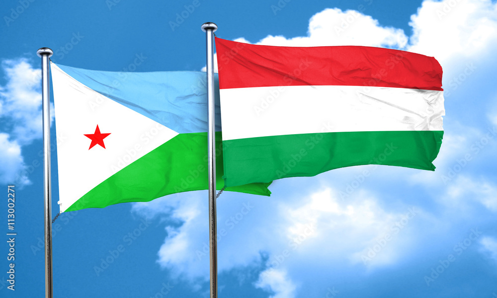 Djibouti flag with Hungary flag, 3D rendering Djibouti flag with Hungary flag, 3D rendering