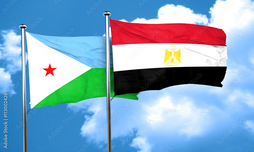 Djibouti flag with egypt flag, 3D rendering Djibouti flag with egypt flag, 3D rendering