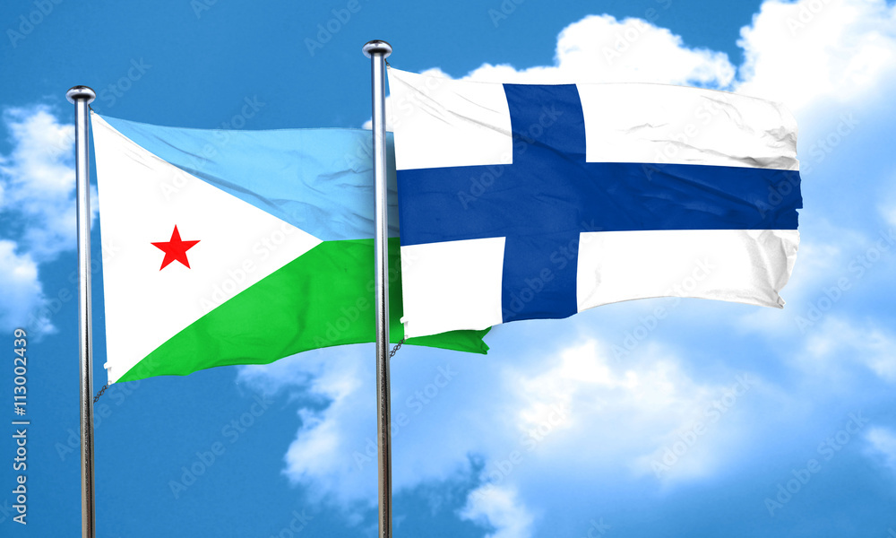 Djibouti flag with Finland flag, 3D rendering