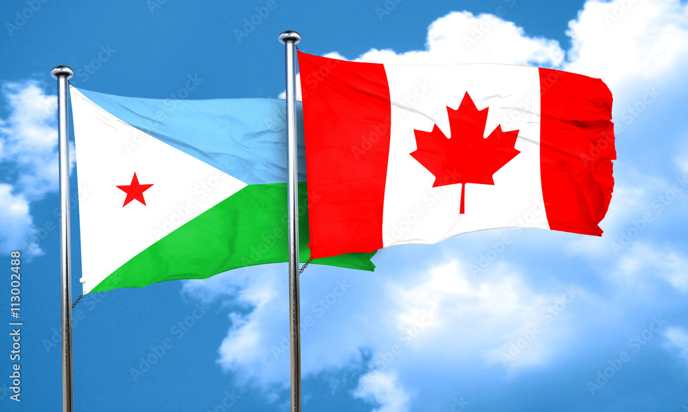 Djibouti flag with Canada flag, 3D rendering Djibouti flag with Canada flag, 3D rendering