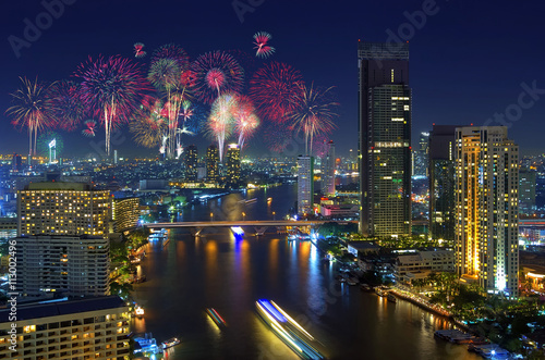 Bangkok night with fireworks. © 24Novembers