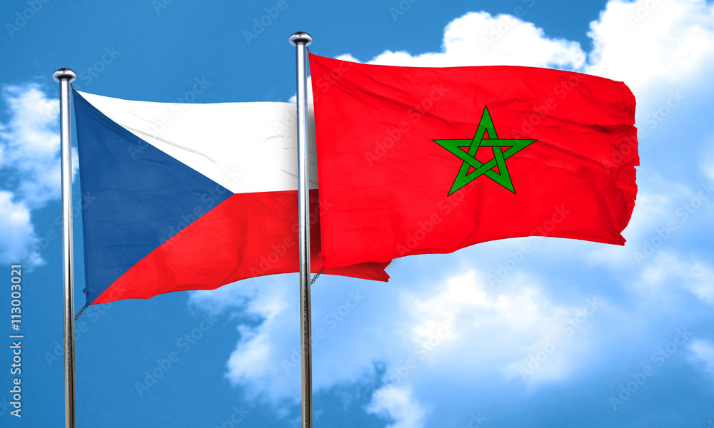 czechoslovakia flag with Morocco flag, 3D rendering czechoslovakia flag with Morocco flag, 3D rendering