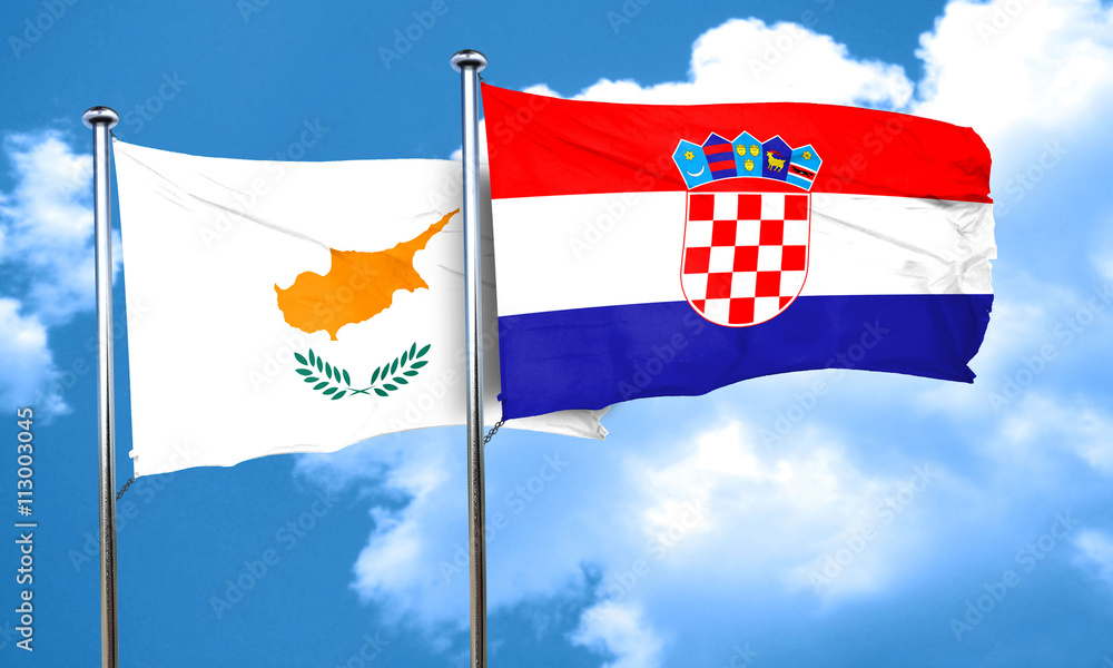 Cyprus flag with Croatia flag, 3D rendering