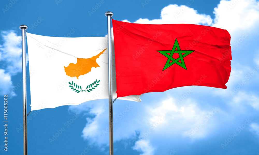 Cyprus flag with Morocco flag, 3D rendering Cyprus flag with Morocco flag, 3D rendering