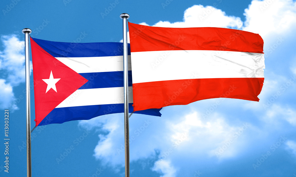 Cuba flag with Austria flag, 3D rendering Cuba flag with Austria flag, 3D rendering