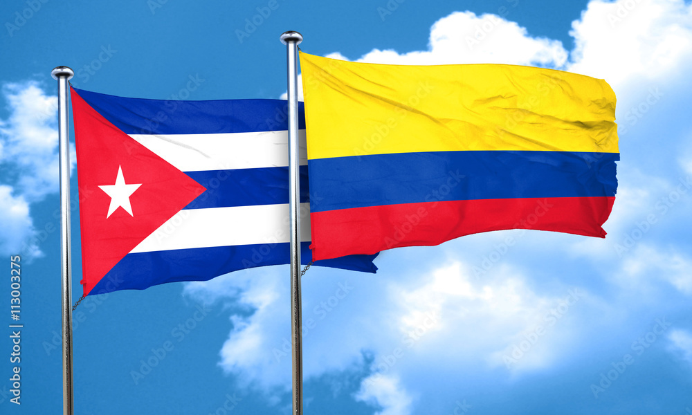 Cuba flag with Colombia flag, 3D rendering Cuba flag with Colombia flag, 3D rendering