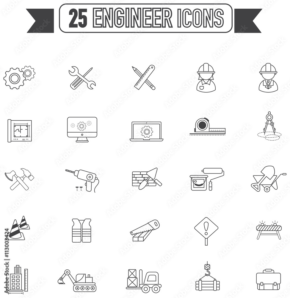 Flat line silhouette Civil engineering, maintenance labor, excavator transport and construction site industry graphic tool equipment sign and symbol icon collection set, create by vector Flat line silhouette Civil engineering, maintenance labor, excavator transport and construction site industry graphic tool equipment sign and symbol icon collection set, create by vector