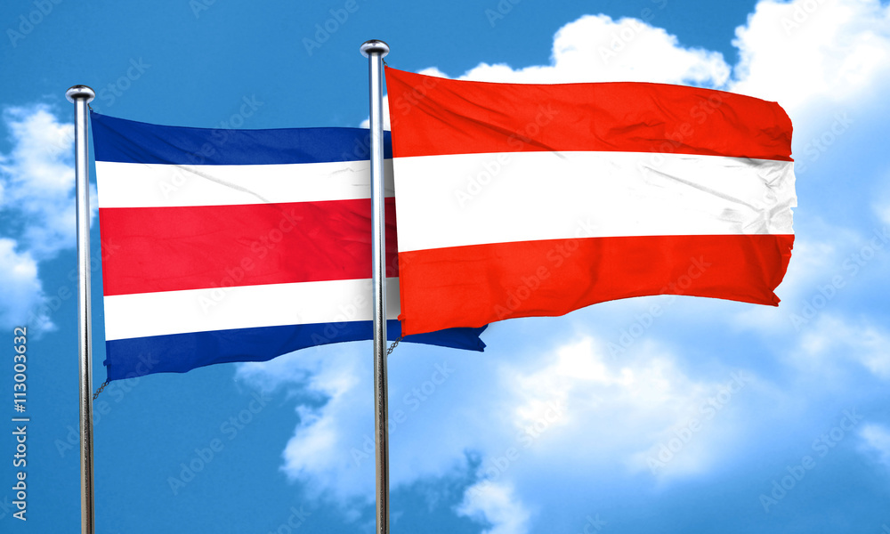 Costa Rica flag with Austria flag, 3D rendering Costa Rica flag with Austria flag, 3D rendering