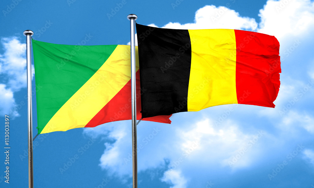 Congo flag with Belgium flag, 3D rendering Congo flag with Belgium flag, 3D rendering