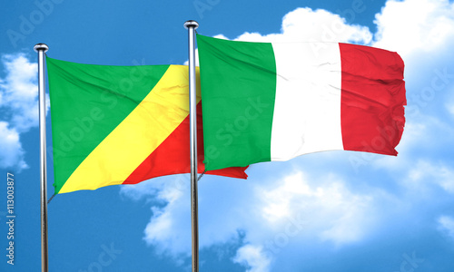 Congo flag with Italy flag, 3D rendering