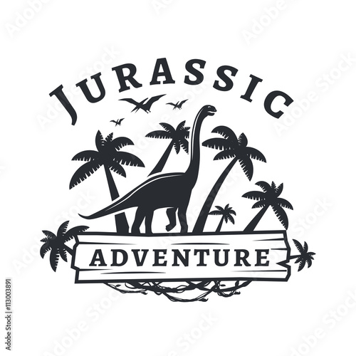 Vector dinosaur logo concept. Sauropod adventure park insignia design. Jurassic period illustration. Dino Vintage T-shirt badge on white background