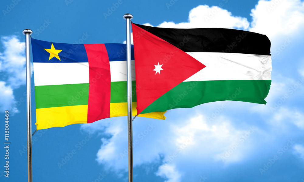 Central african republic flag with Jordan flag, 3D rendering Central african republic flag with Jordan flag, 3D rendering