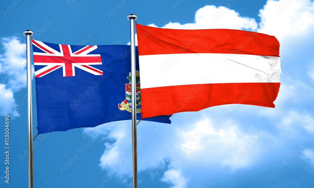 cayman islands flag with Austria flag, 3D rendering
