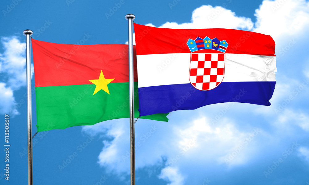 Burkina Faso flag with Croatia flag, 3D rendering Burkina Faso flag with Croatia flag, 3D rendering