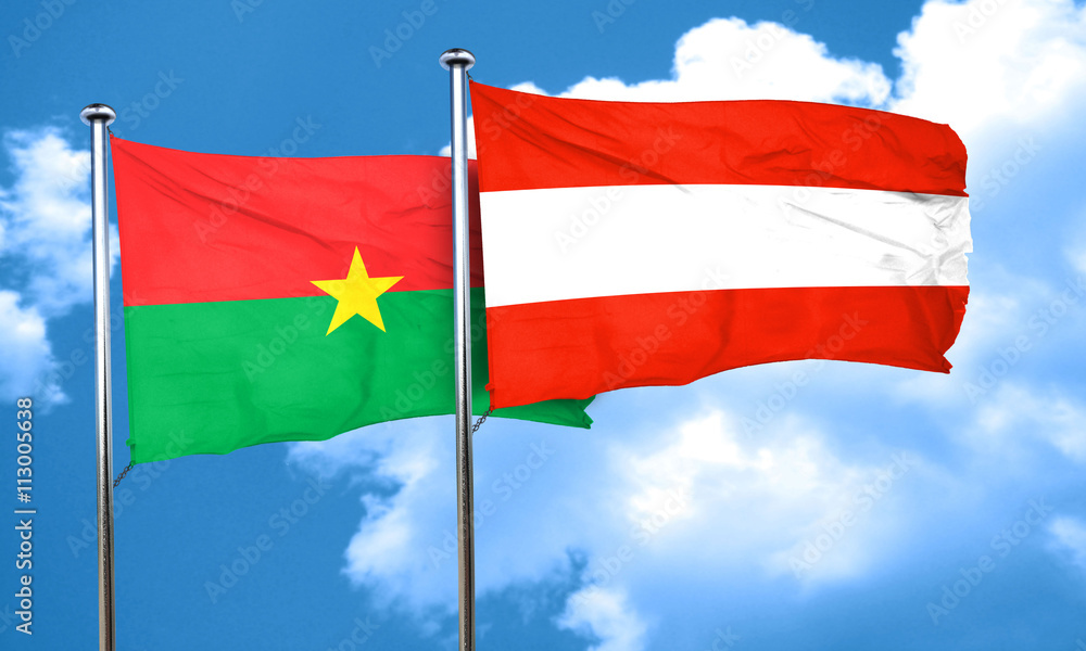 Burkina Faso flag with Austria flag, 3D rendering Burkina Faso flag with Austria flag, 3D rendering