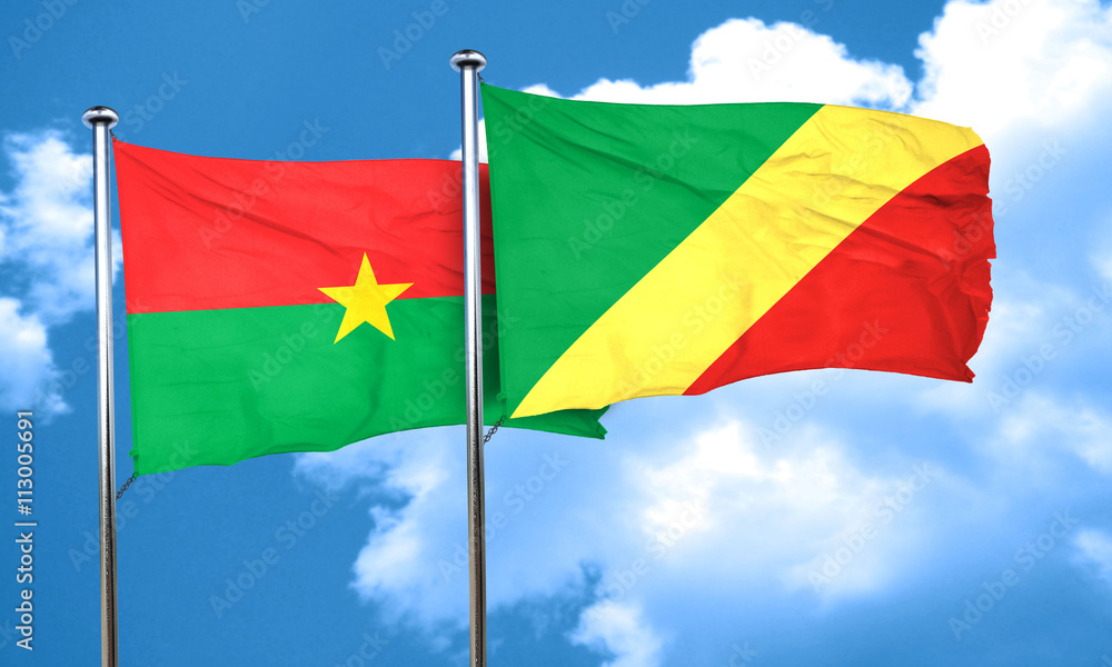 Burkina Faso flag with congo flag, 3D rendering Burkina Faso flag with congo flag, 3D rendering