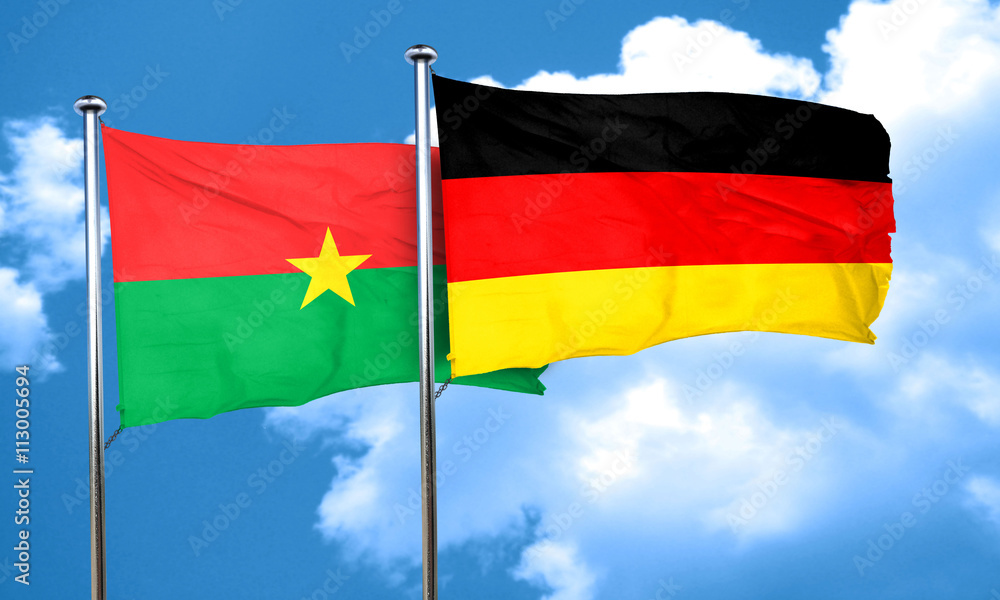 Burkina Faso flag with Germany flag, 3D rendering Burkina Faso flag with Germany flag, 3D rendering