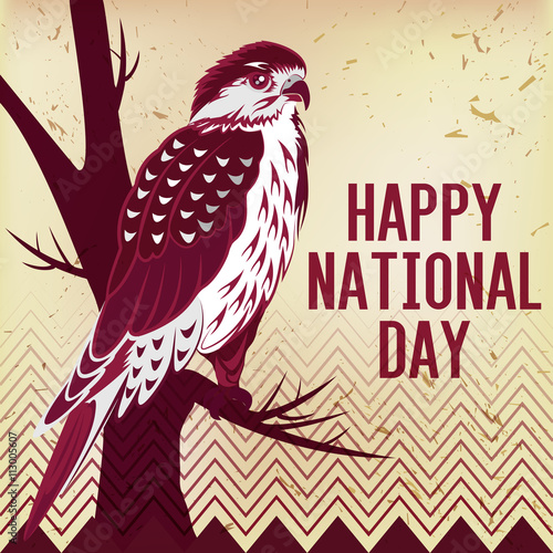 Happy National Day Qatar - Arabian Falcon On Vintage Old Paper B