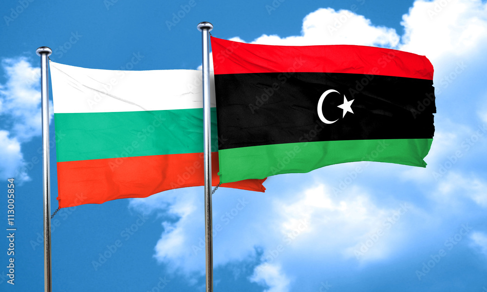 bulgaria flag with Libya flag, 3D rendering