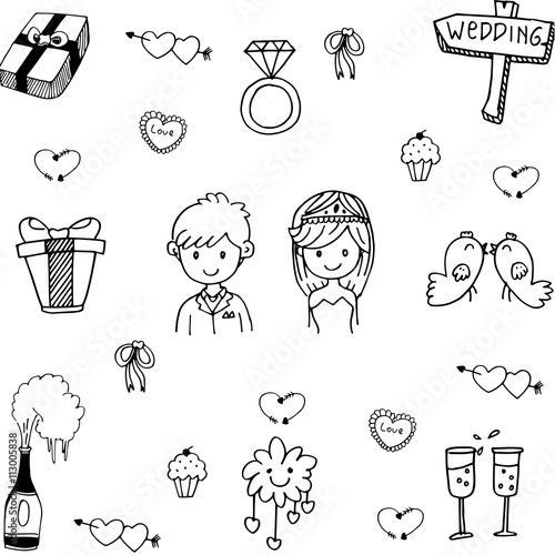 Cute set wedding vector in doodle