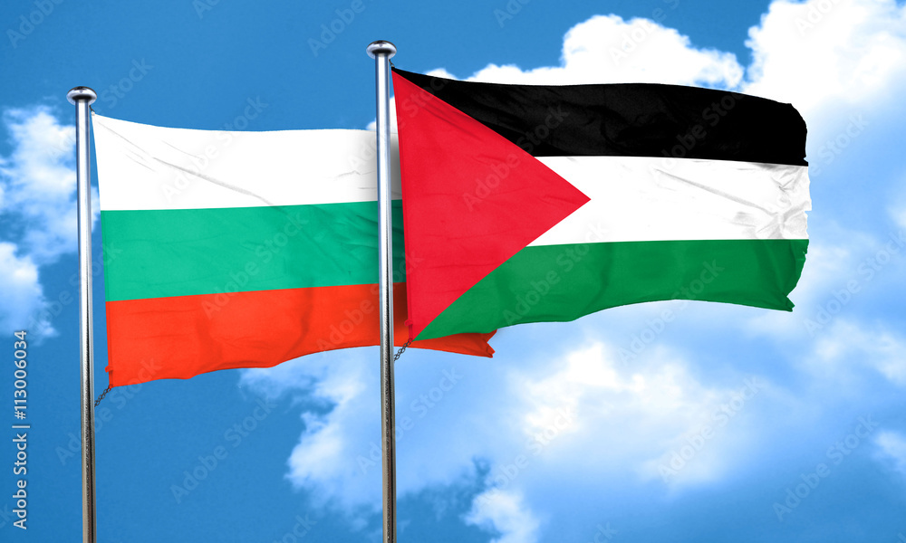 bulgaria flag with Palestine flag, 3D rendering bulgaria flag with Palestine flag, 3D rendering