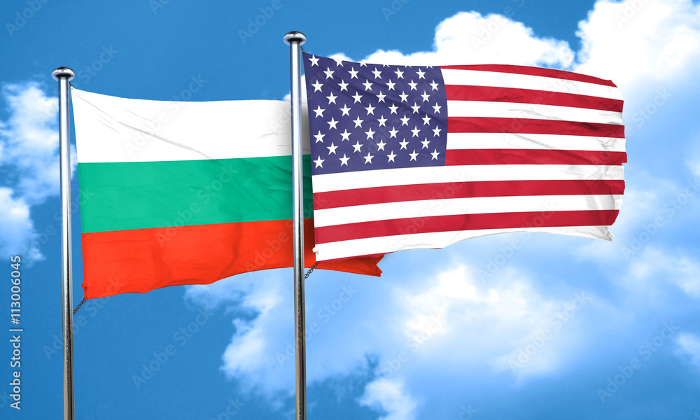 bulgaria flag with American flag, 3D rendering bulgaria flag with American flag, 3D rendering