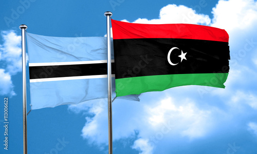 Botswana flag with Libya flag, 3D rendering