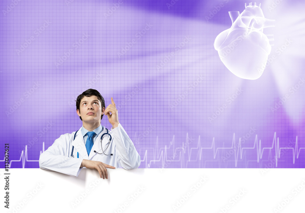 Doctor with banner Doctor with banner