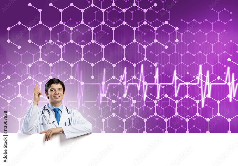 Doctor with banner Doctor with banner