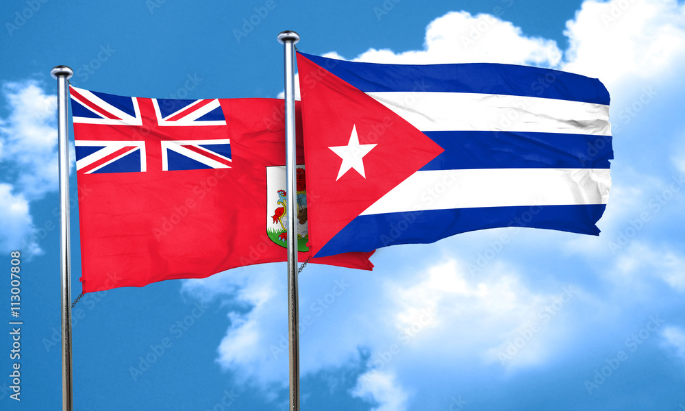 bermuda flag with cuba flag, 3D rendering